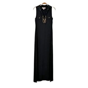 Michael Kors Black Sleeveless Maxi‎ Dress Gold Chain Detail Size 0